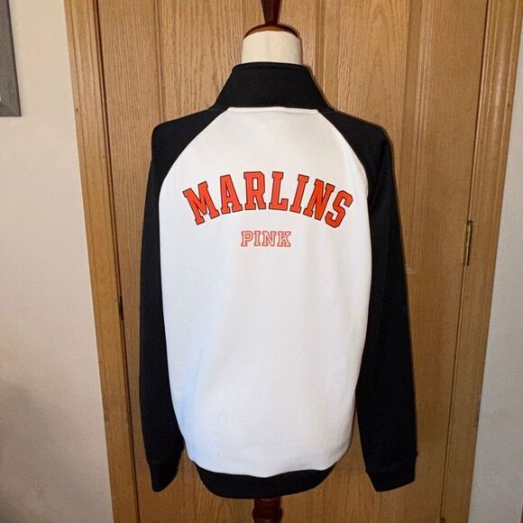 PINK Victoria’s Secret MLB Miami Marlins Full Zip White Black Top Jacket Large - Picture 4 of 7
